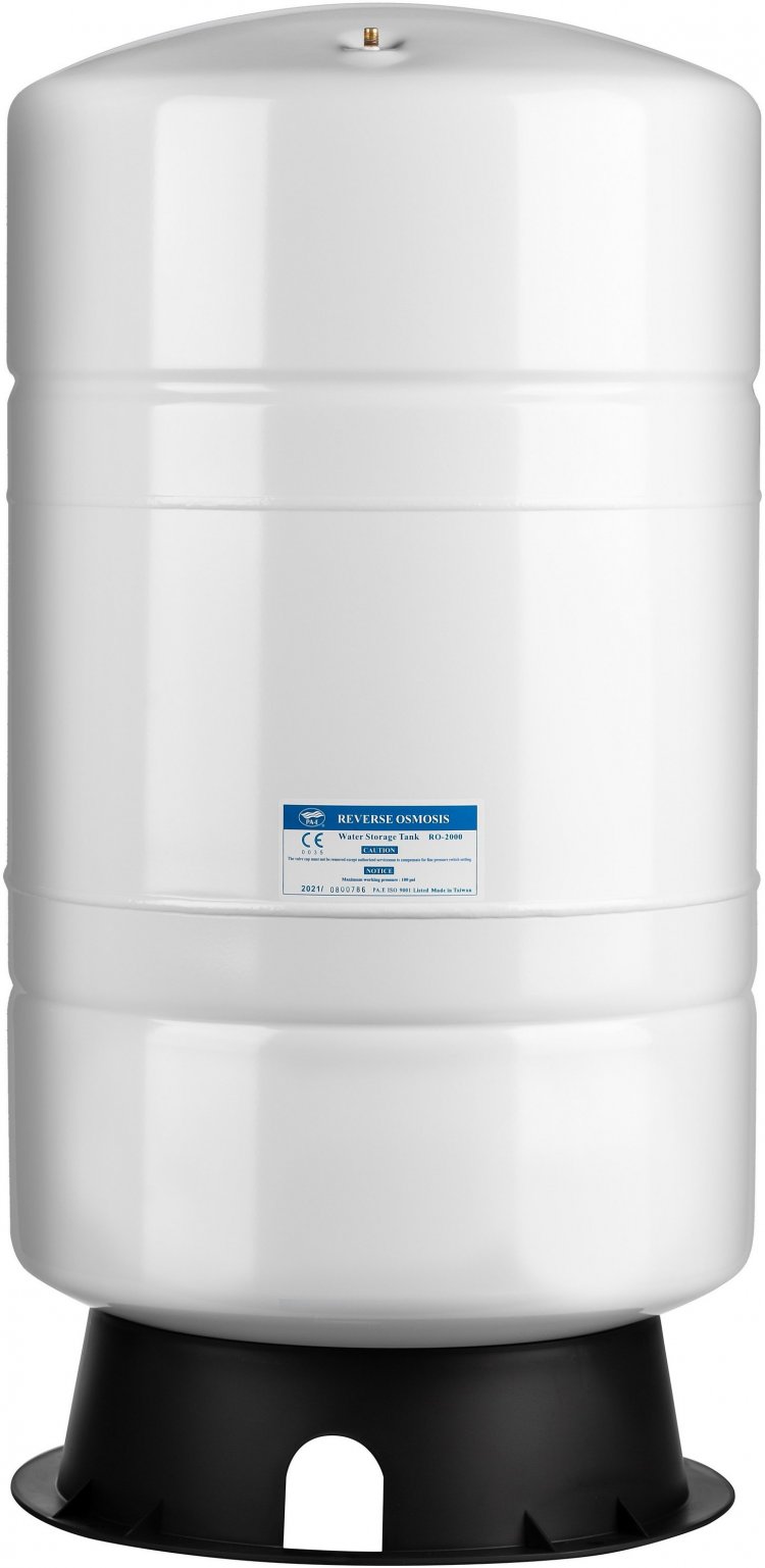 Накопительный бак для систем обратного осмоса RO 2000. мет.бак с основанием, клапаном и соединителем